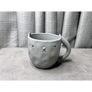 Hobby Lobby Oversized Fat Cat Mug 3D Ears Gray Coffee Tea Kitchen 18 oz